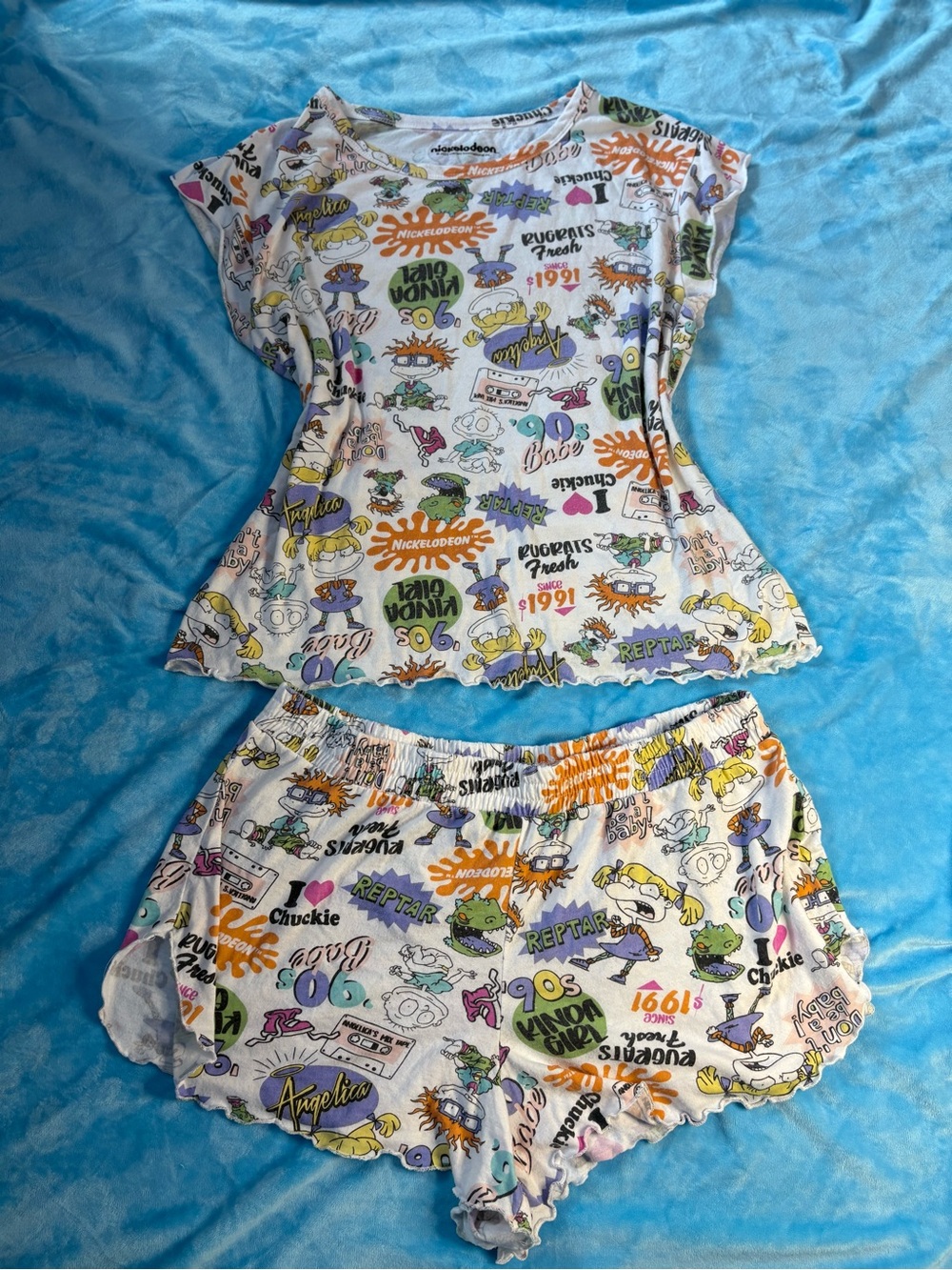 Nickelodeon White Multi 90s Cartoon Print Pajama Set